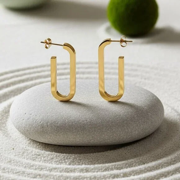 Sleek 18K Gold Plated Stainless Steel Modern U-Shape Statement Earrings - Picture 12 of 14
